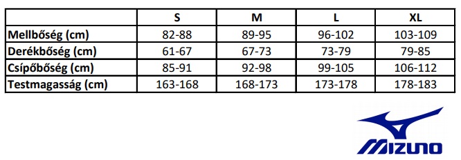 Mizuno mérettáblázat női ruha